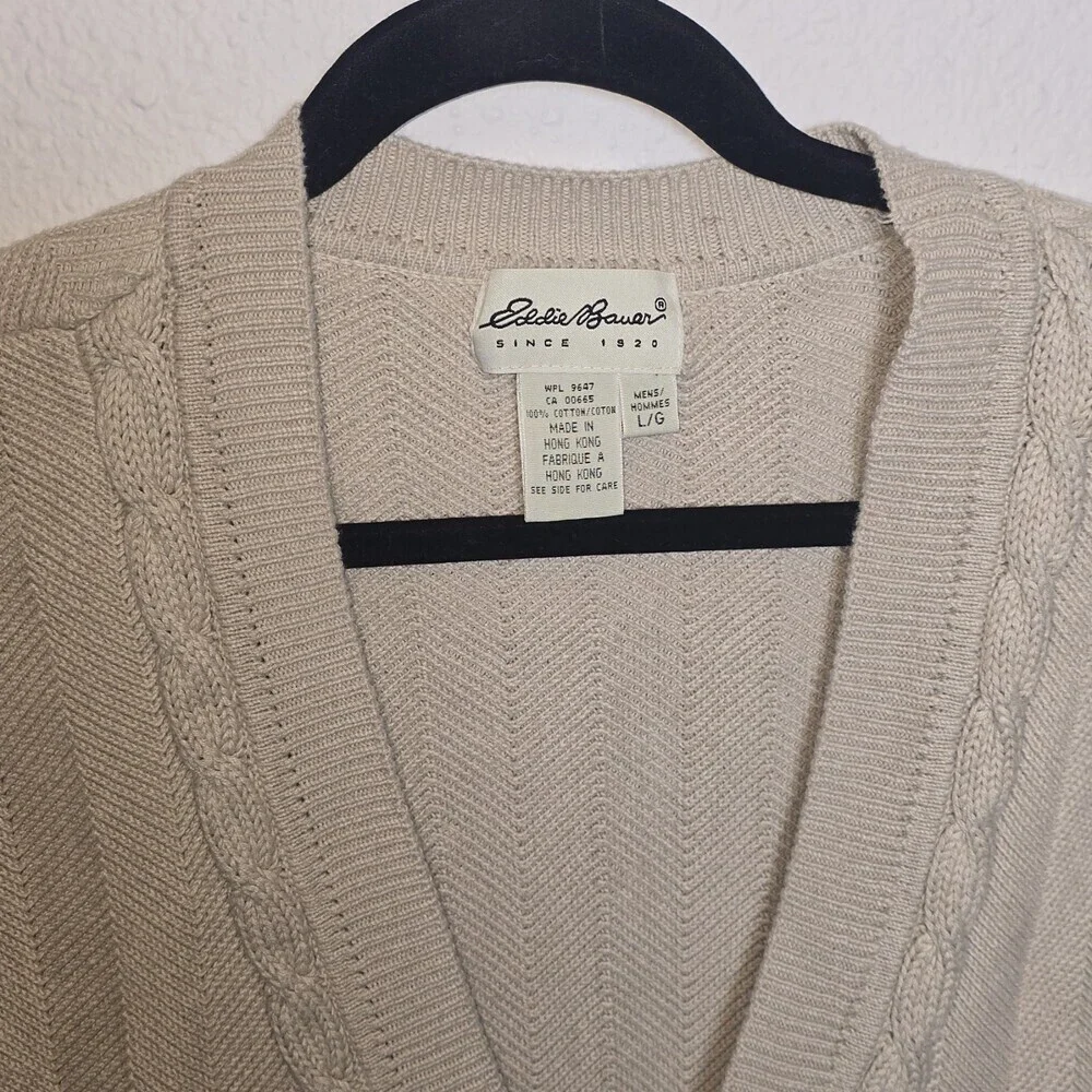 Vintage Eddie Bauer Sweater Vest Men’s Large Beige Cotton Button Front 90s
